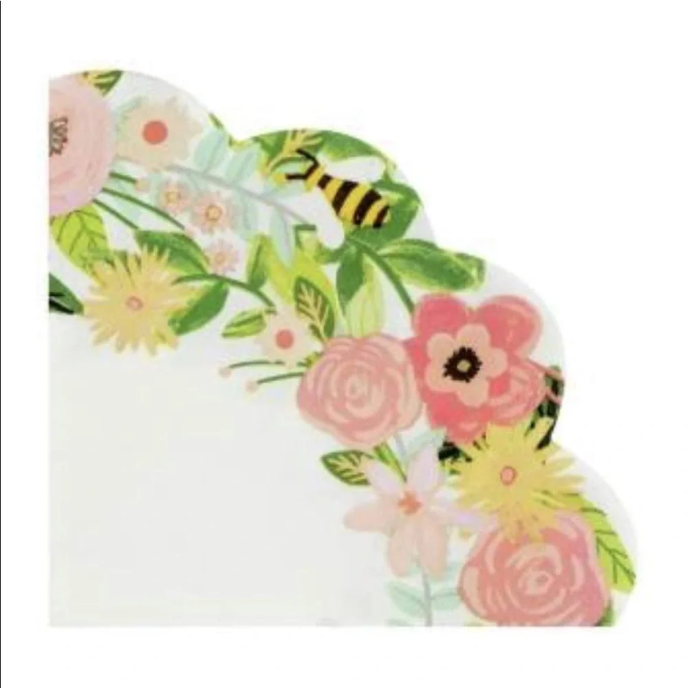 Spring Fling Pink Floral Bee Scalloped Die-Cut Edge Luncheon Doily Napkins, 16ct